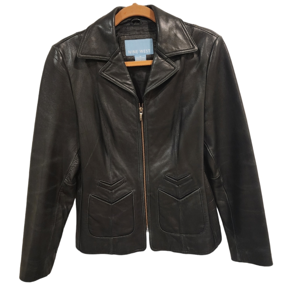 Vintage 100% leather Nine West Jacket, Black, womens size medium